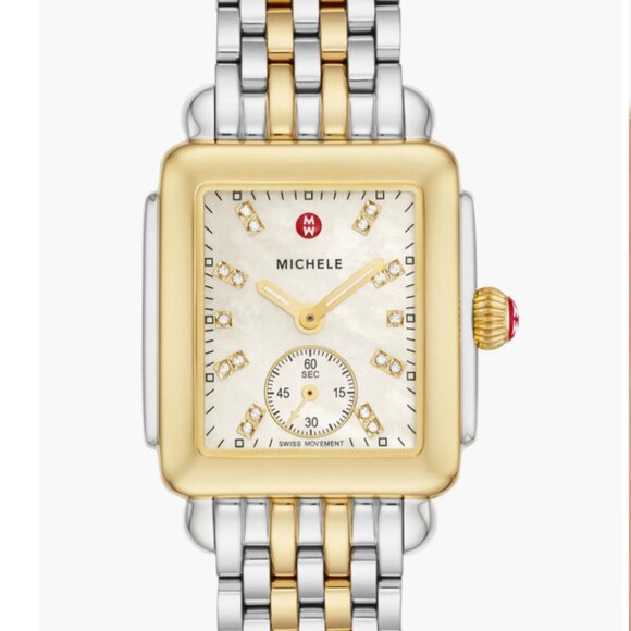 MICHELE Watch Deco Mid Diamond Dial Bracelet Watch Two-tone Gold Silver - Picture 1 of 9